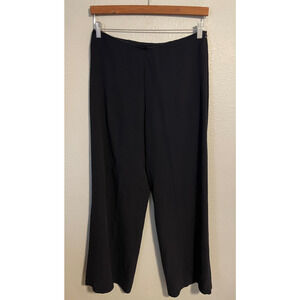 Eileen Fisher Pants Womens Small Black 100% Silk Wide Leg Side Zip Dressy